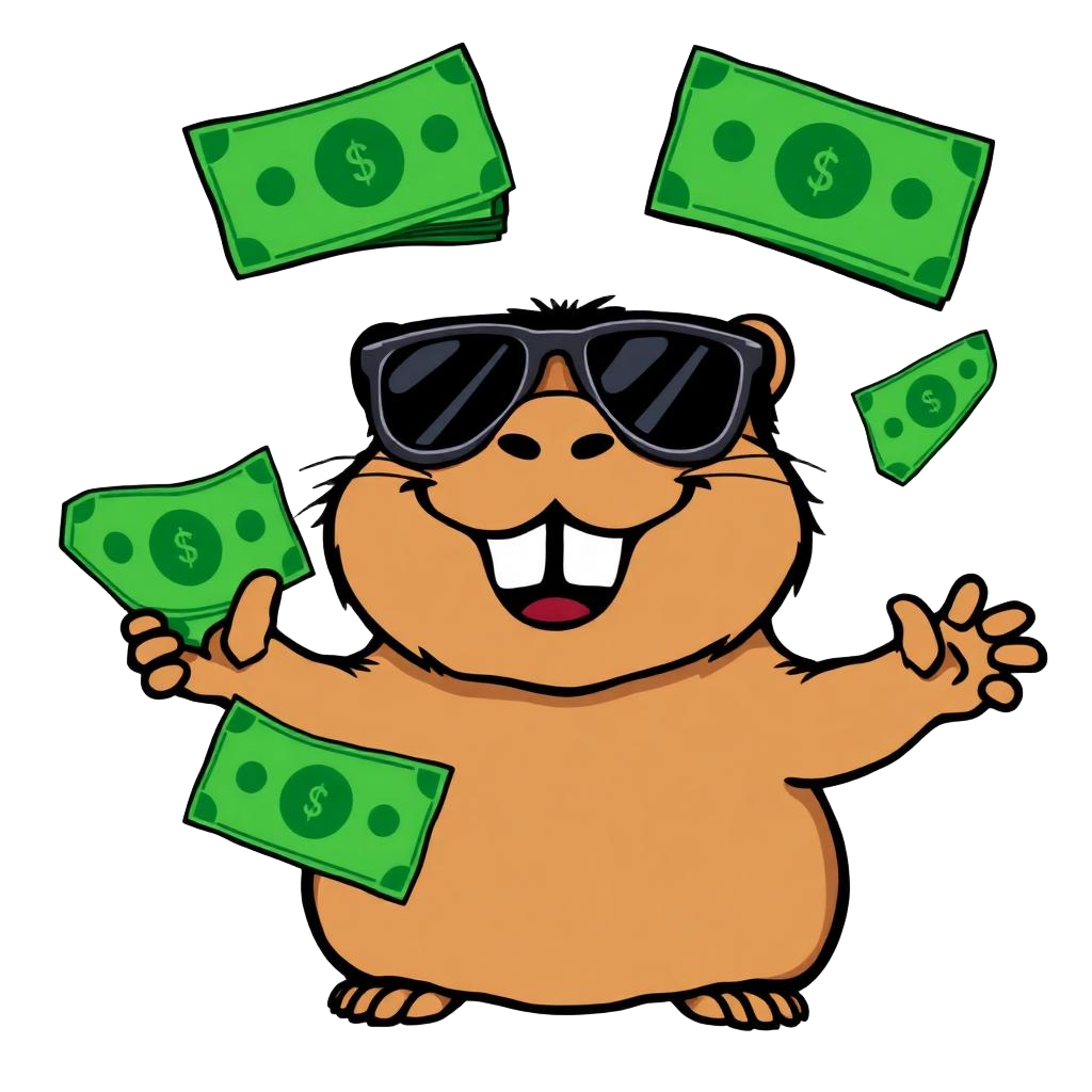 Capybara wearing sunglasses tossing CAPY dollar bills